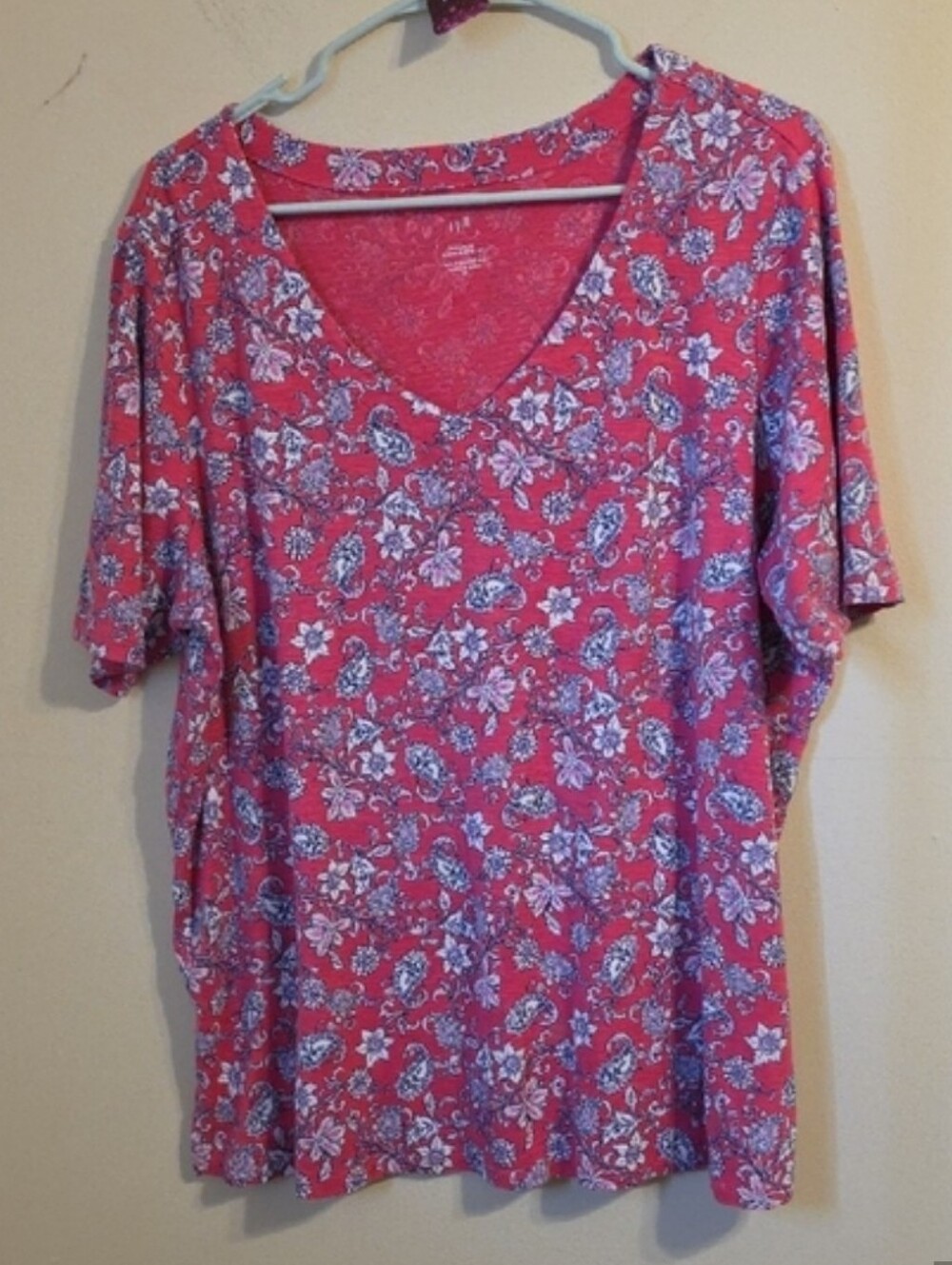 J Jill Pink Floral Pima Slub Elbow Sleeve Tee. In EUC - Picture 4 of 4